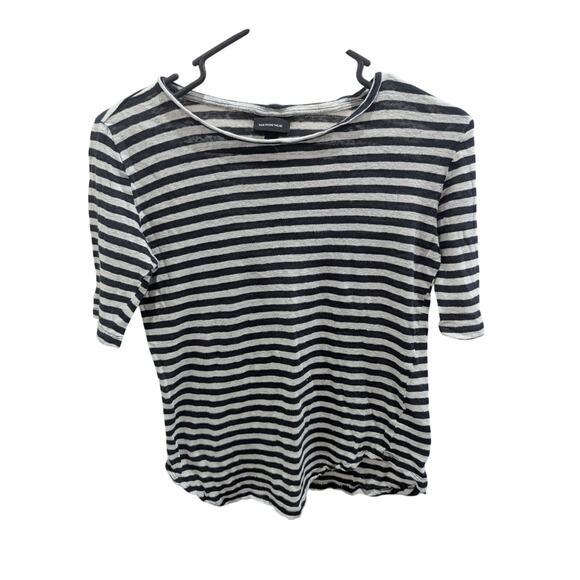 Women's Who What Wear linen striped black white shirt top Size XSmall EUC - Picture 1 of 6